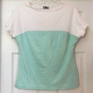 2 Tone Ivory & Mint Textured Print Blouse by Loren